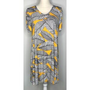 LOFT Women's Swing Dress Jersey Knit Short Sleeve Yellow Black Medium M NWOT